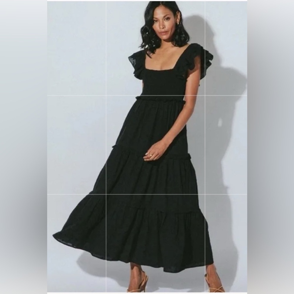 Cleobella Marilyn Ruffle Sleeved Ankle Maxi Dress in Black. Size XS
